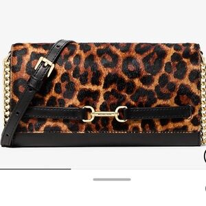 🔥 Michael Kors Leopard Print Crossbody Bag with Black Trim and Gold Hardware